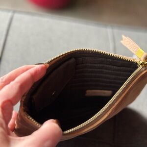 Madewell Tan Leather Wristlet with Gold Zipper